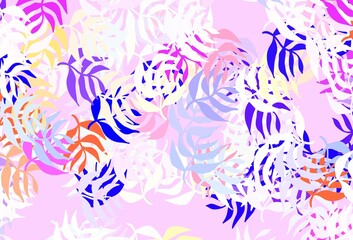 Light Pink, Yellow vector doodle background with leaves.