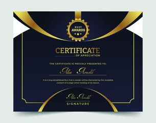 Elegant luxury Certificate of appreciation with golden badge. Award Diploma and Graduation design template