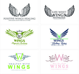 A set of symbol icon wings combination mark initial lettering logo design for healthy medical treatment relax therapy and others