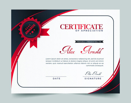 Unique and Clean certificate of achievement design with badges. success, award, diploma and graduation template