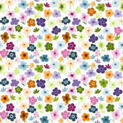 Seamless background with colorful flowers blossom pattern