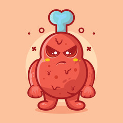 serious chicken thigh food character mascot with angry expression isolated cartoon in flat style design