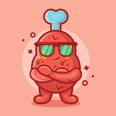 cute chicken thigh food character mascot with cool expression isolated cartoon in flat style design