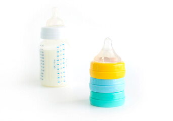 Pacifier for baby feeding bottle on white background - 508351813