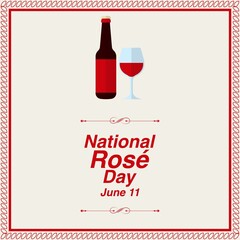 Wine Glass and Wine Bottle Vector Icon. National Rose Day Design Concept, suitable for social media post template, poster, greeting card, banner, background, brochure. Vector Illustration