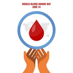 Blood and Hand Vector Icon. World Blood Donor Day Design Concept, suitable for social media post template, poster, greeting card, banner, background, brochure. Vector Illustration