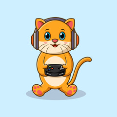 Cute cat cartoon playing game. Vector illustration