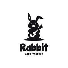 cute fun rabbit playing guitar logo design