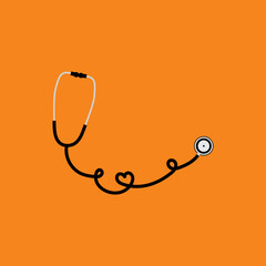 Stethoscope flat design on orange background vector illustration