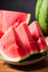 fresh sliced watermelon fruit on wooden  background
