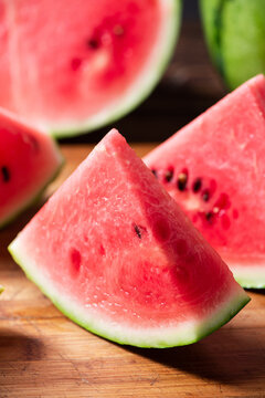 fresh sliced watermelon fruit on wooden  background