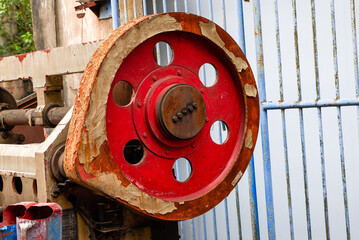 Close-up of rotor equipment in an old factory building in an industrial area