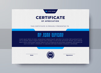 Certificate award diploma template in blue color, corporate certificate design.