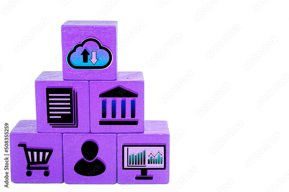 Poster colored cubes with backup concept, store in cloud data storag as online connection.
