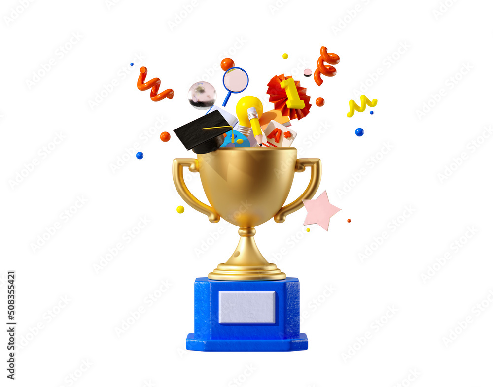 Aufkleber minimal background for online education concept. golden trophy on white background. 3d rendering ill