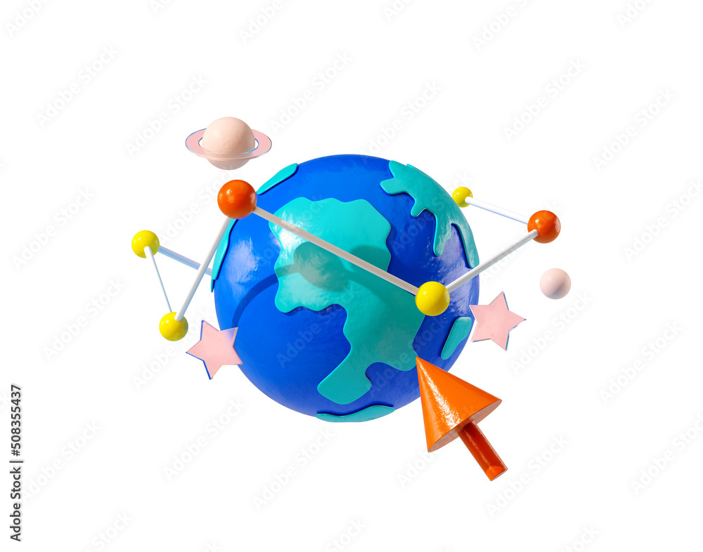 Poster minimal background for online education concept. world globe with mouse cursor on white background. 
