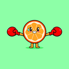 Cute Orange fruit mascot cartoon playing sport with boxing gloves and cute stylish design 