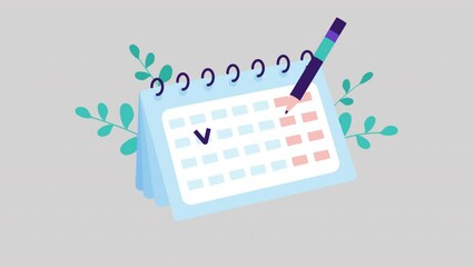 Calendar with a pencil. Pencil is marking data in calendar. Planning, scheduling, notating, memorizing vector concept illustration.