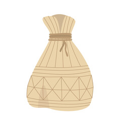 Textile sack. Brown reusable drawstring canvas bag for sustainable shopping or storage. Vector illustration in a flat style.