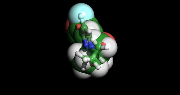 Tegafur, anticancer drug, 3D molecule, spinning 4K
