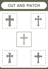 Cut and match parts of Christian cross, game for children. Vector illustration, printable worksheet