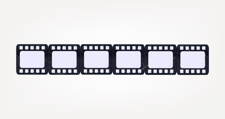 Fototapeta premium 3d film strip. Old scratched filmstrip, a piece of film from a roll. Photo negative icon. The concept of clip recording, video editing, old movie frame, border or frame with place for pictures. Vector