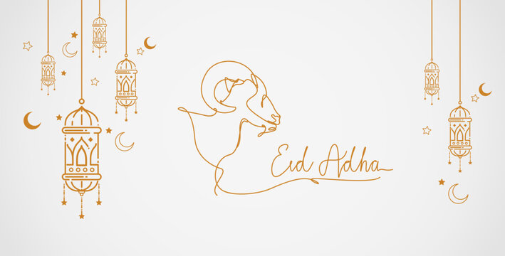 Eid Al Adha Banner Design Vector Illustration. Islamic and Arabic Background for Muslim Community Festival. Moslem Holiday. 3D Modern Islamic  suitable for Ramadan, Raya Hari, Eid al Adha and Mawlid.