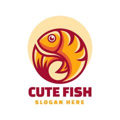 Vector Logo Illustration Fish Simple Mascot Style.