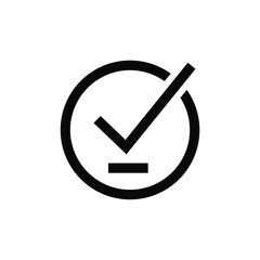 Check mark with emphasis.  Round button of approval, consent.Vector linear icon isolated on white background.