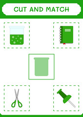 Cut and match parts of Chemistry flask, game for children. Vector illustration, printable worksheet