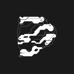 Futuristic arrow. Cyberpunk interface cyber element. Tech pointer, direction. Cyberpunk style arrow for design of game, poster, banner, flyer. Tech aesthetics. Vector