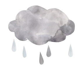 Watercolor rain. Weather illustration for kids