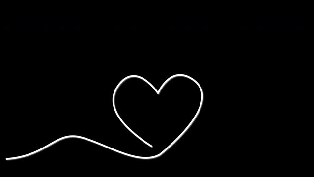 Symbol of red heart self drawing animation. Line art. Black background. 