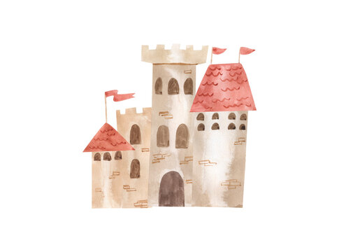 Watercolor castle illustration for kids