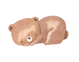 Watercolor sleeping bear illustration for kids
