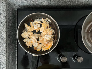 Fried squid eggs with oil until crisp in thailand food.