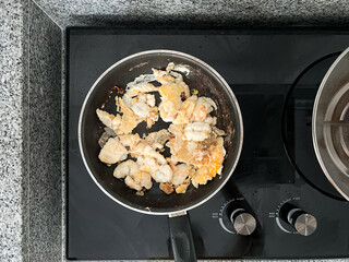 Fried squid eggs with oil until crisp in thailand food.