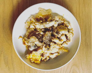 Fried squid eggs with oil until crisp in thailand food.