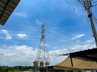 High-voltage power poles near the residence