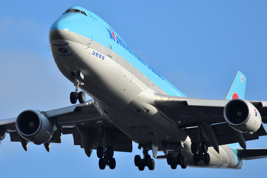 Chiba, Japan - February 11, 2022: Korean Air Cargo Boeing B747-8F (HL7629) freighter.