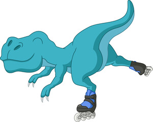 Cute dinosaur cartoon playing rollerblading