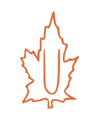 illustration of letter in autumn leaf isolated on white background