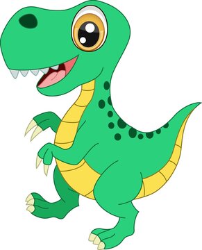 Cute green dinosaur cartoon on white background