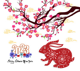 Happy new year 2023, Chinese new year, Year of the Rabbit, Zodiac sign for greetings card, (Translation : Happy new year)