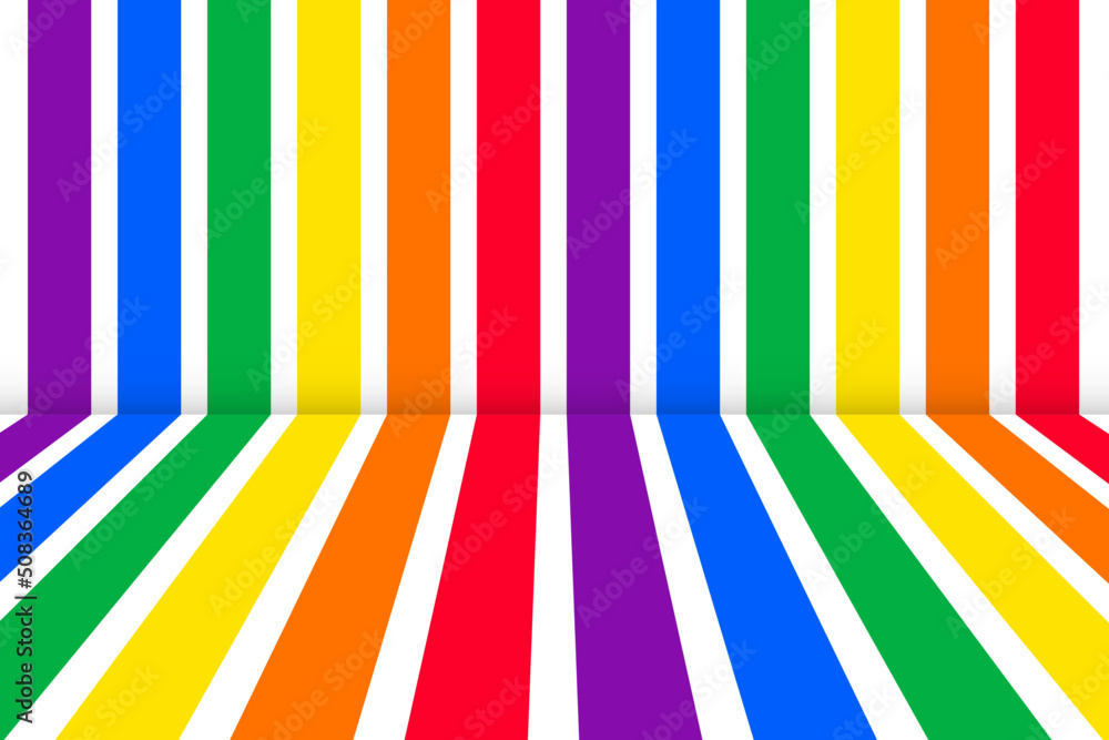 Poster striped line rainbow gradient lgbt pride theme empty studio background frame vector design template.