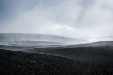 volcano mountain, hills of slag lava field
