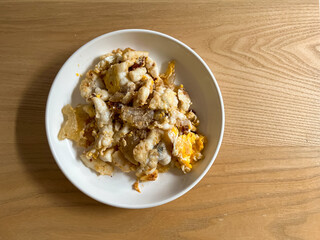 Fried squid eggs with oil until crisp in thailand food.