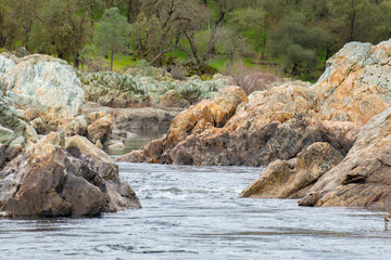 cosumnes river running through granite rock canyon in california