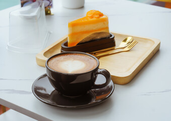 Hot latte in a warm atmosphere