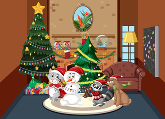 Christmas holidays with snowman at home